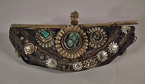 Antique 18th-19th Century Tibetan Belt Pouch With Turquoises