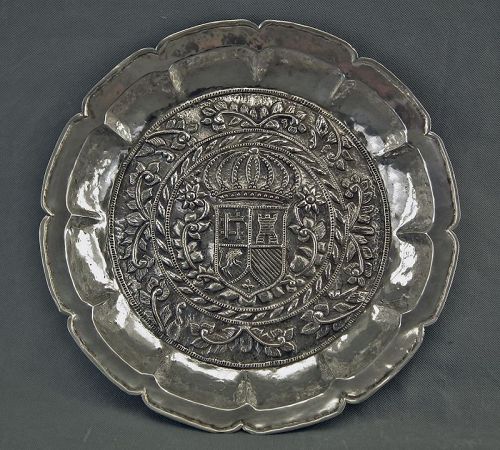 Antique 18th Century Spanish Colonial Large Silver Armorial Basin Bowl