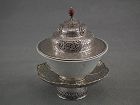 Antique Tibetan Buddhist Silver Cup Stand with Cover Dhakya Tibet