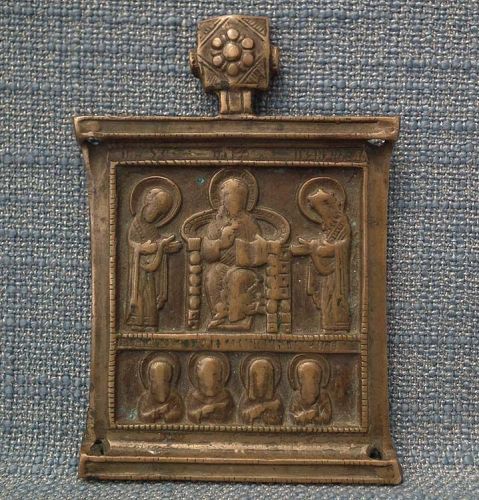 Antique 17th Century Russian Bronze Icon Deesis The Savior The Virgin