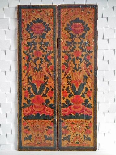 Antique 19th Century Islamic Indo Persian Qajar Painted Wood Shutters