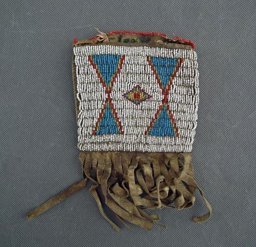 Antique Native North American Indians Beaded Buckskin Tobacco Pouch