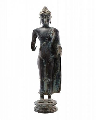 Antique Bronze South East Asian Standing Buddha 28" Tall