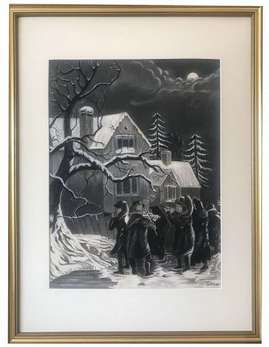 Original Charcoal Drawing Christmas Carolers by William Gropper