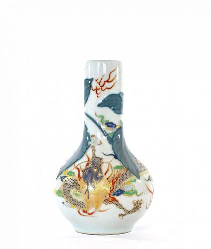 Old Japanese Studio Porcelain Relief Dragon Vase Mk