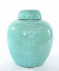 Old Chinese Light Green Glaze Ground Covered Ginger Jar Relief Flower