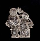Old Chinese Rock Crystal Carved Carving Twin Boy Figure