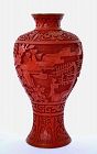 Chinese Cinnabar Lacquer Cultural Revolution Ethnic Minorities Vase
