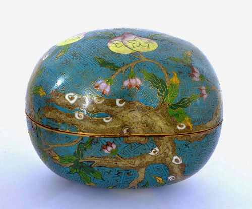 1950's  Chinese Gilt Cloisonne Enamel Box with Peach and Bat