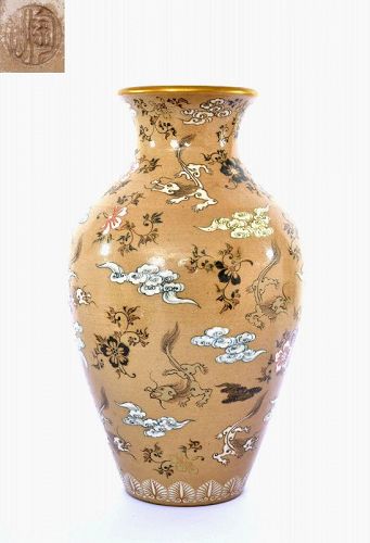 Meiji Japanese Studio Ware Ito Tozan I Vase Dragon Clouds Mk 陶山