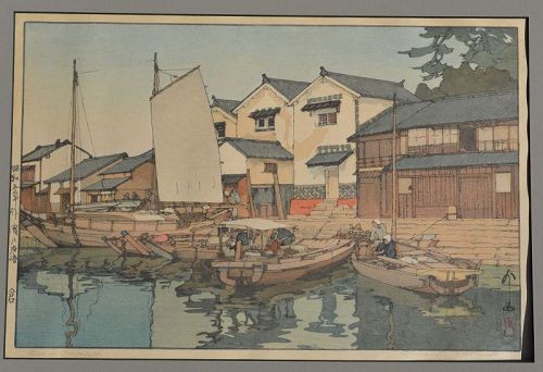 1930's Japanese Hiroshi Yoshida Kura in Tomonoura Woodblock Print