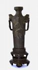 19C Chinese Bronze Relief Bamboo Vase with Bronze Stand