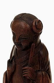 19C Chinese Bamboo Carved 8 Immortal Boy w Flute