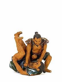 Old Japanese Sumida Gawa 2 Sumo Wrestler Figurine Sg