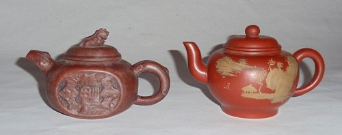 A Lot of Two Zisha Teapots with Seal Marks of Gu Jingzhou & Chen Mingy