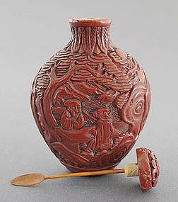 Chinese Cinnabar Lacquer Snuff Bottle 19th Century