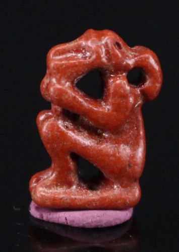 Ancient Egyptian Red Fainence Monkey Amulet 1,2 cm