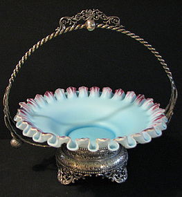 Victorian Silverplate & Satin Glass Bride's Basket