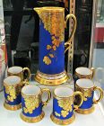 Limoges Cobalt & Gilded Tankard with Cups