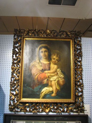 AntiquecSigned Original Oil on Canvas, Mother & Child