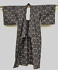 Japanese Cotton Kasuri Kimono, Geometric Kikko Design