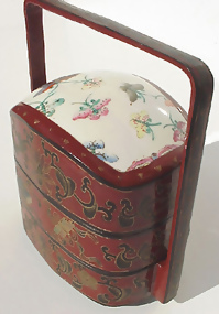 Old ceramic in Chinese lacquer box