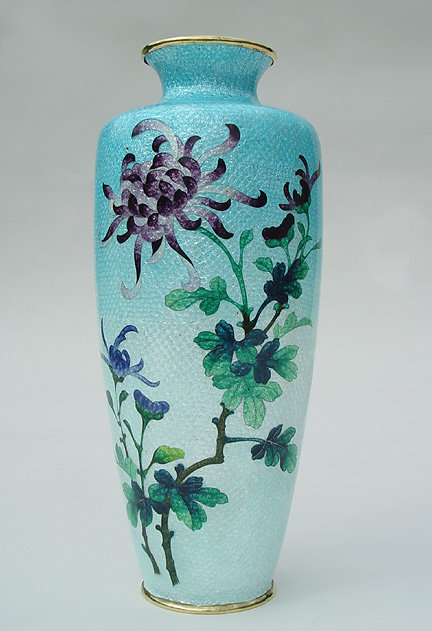 Japanese Ginbari Cloisonne Vase with Chrysanthemums