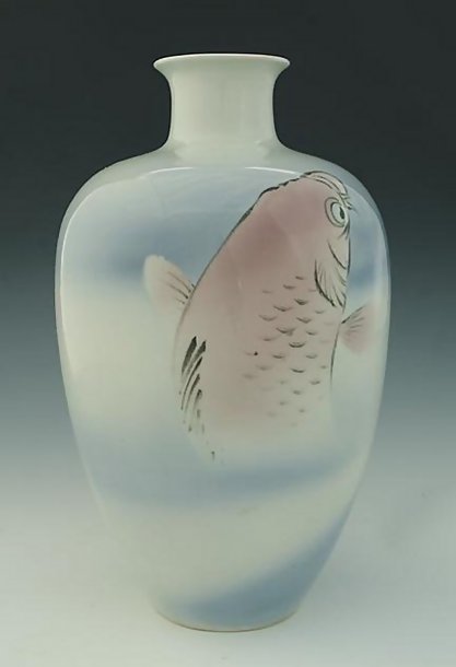 Japanese Fukagawa Koransha Vase with Leaping Carp