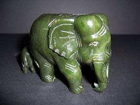 A Thai Nephrite Jade Elephant Group Carving