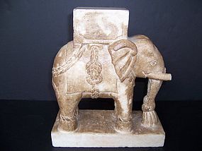 A Large Carved Marble Caparisoned Elephant (India)