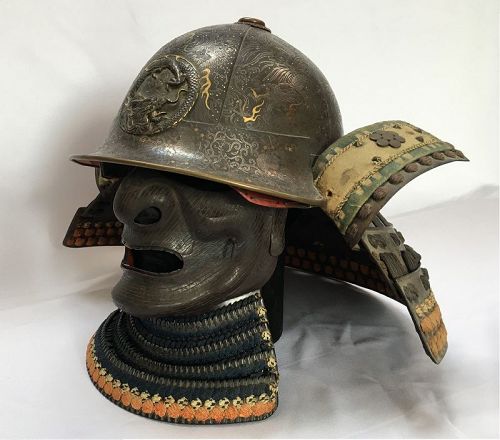 Japanese helmet iron nunomé silver and gold.Signed Shige Katsu