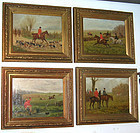 19th Century Fox Hunting Series Oil Paintings Set of 4