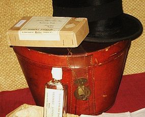 Antique Hunting Silk Top Hat and Leather Box Plus
