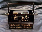 19th C. Japanese Black and Gold Lacquered Wood and Brass Tabako-Bon