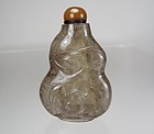 Antique Carved Rock Hair Crystal Snuff Bottle - Double Gourd