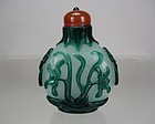 Early 19th C Green Overlay Glass Snuff Bottle