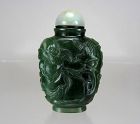 Qing Dinasty, 18th/19th C., Carved Spinach-Green Jade Snuff Bottle