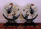 Gorgeous Pair of Twin Carved Jade & Semi-precious Stones Table Screen