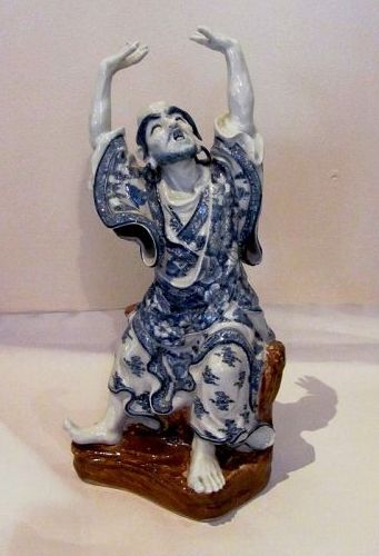 Chinese Blue and White Porcelain Figurine of a Louhan - Large (18")