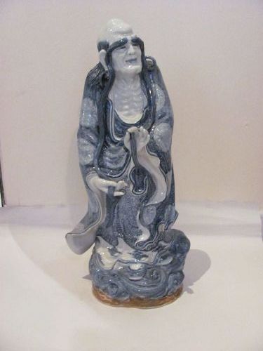 Chinese Blue and White Porcelain Figurine of a Louhan III- Large (20")