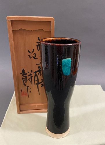 Seto Flower Vase by Suzuki Seisei 鈴木青々 (1914-1990)