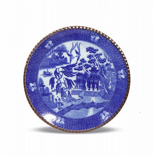 Japanese 18-19th Century Blue & White Big Charger with Beautiful Scene