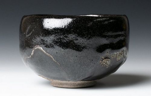 A Black Raku Mt Fuji Tea Bowl w/ Poetic Name “Yamazato” (Ohi IX)