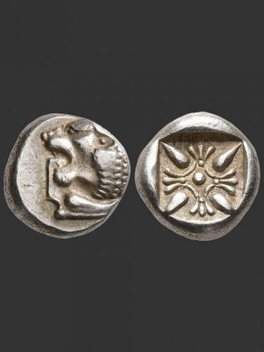 Silver Miletos Diobol, Lion Forepart, around 500 BC