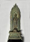 A Large Khmer Bronze Buddha Standing On Altar, Bayon Period 13th Cent