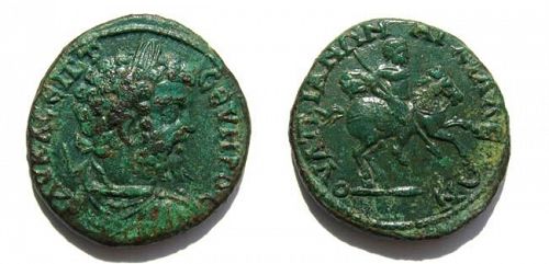 Rare Septimus Severus bronze AE 27 of Anchialus, Emperor on horse!