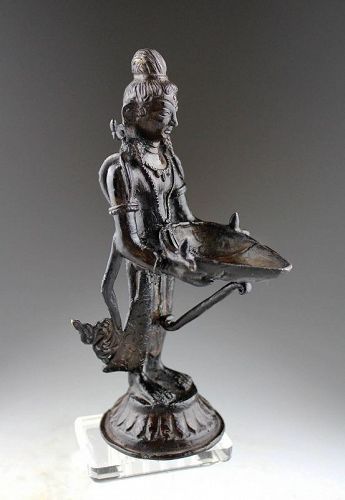 Rare Early18th C Indian Hindu Bronze Deepa lakshmi Oil Lamp