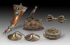 Fine collection of Tibet silver and bronze metal items, 19th. cent.