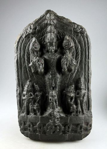 Blackstone stele carving of Surya the sungod, India, Pala 11th. cen