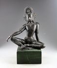 High quality large Nepali bronze figure of the seated Indra!